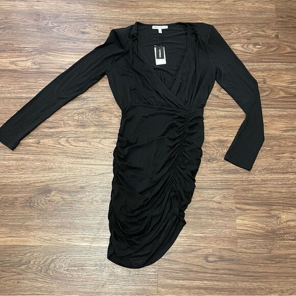 NWT Express Olivia Culpo Bodycon Ruched Long Sleeve Mini Dress Black Size Small - Picture 6 of 11